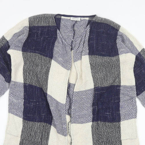Masai Women Blue M Open Knit Check Long Jacket Cotton Viscose