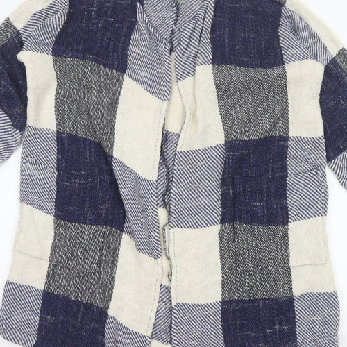 Masai Women Blue M Open Knit Check Long Jacket Cotton Viscose