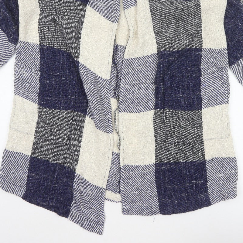 Masai Women Blue M Open Knit Check Long Jacket Cotton Viscose