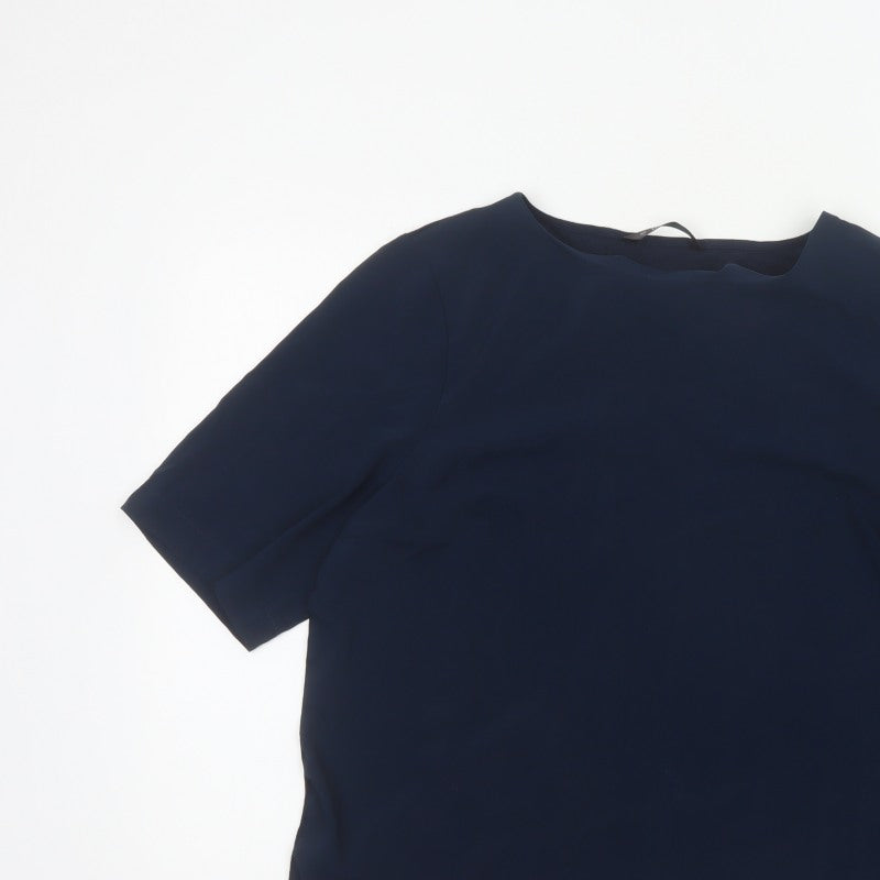 Dunnes Women Blue L Basic Woven Short Sleeve Boat Neck Blouse