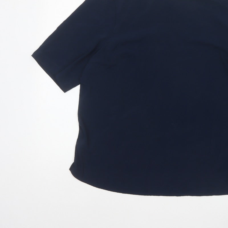 Dunnes Women Blue L Basic Woven Short Sleeve Boat Neck Blouse