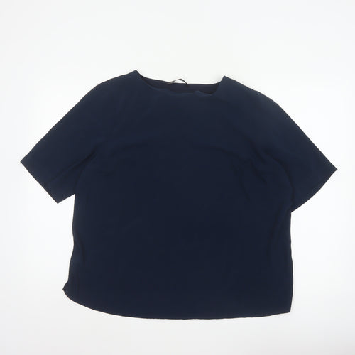 Dunnes Women Blue L Basic Woven Short Sleeve Boat Neck Blouse