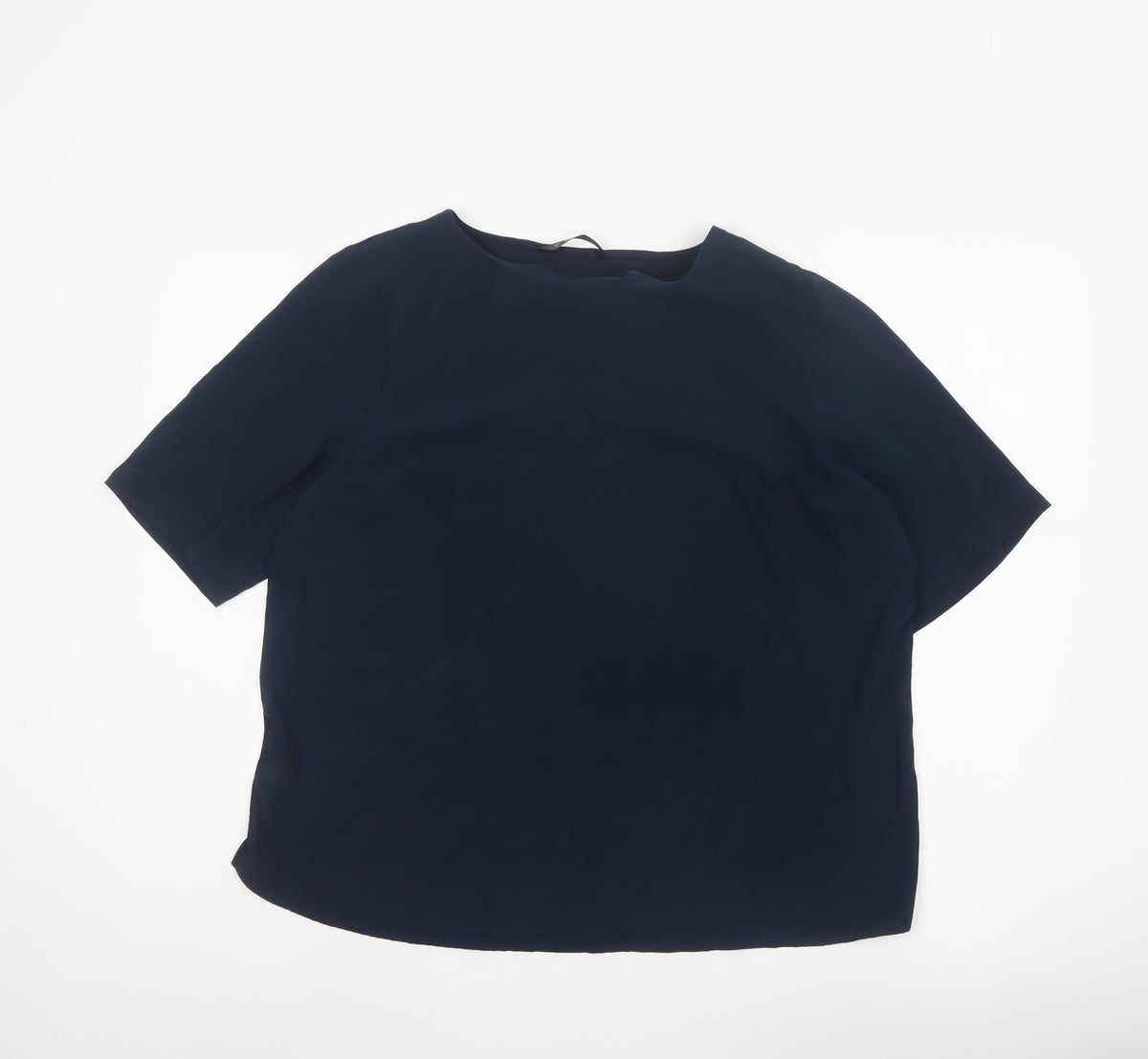 Dunnes Women Blue L Basic Woven Short Sleeve Boat Neck Blouse