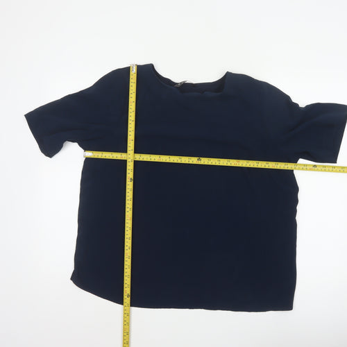 Dunnes Women Blue L Basic Woven Short Sleeve Boat Neck Blouse