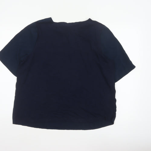 Dunnes Women Blue L Basic Woven Short Sleeve Boat Neck Blouse