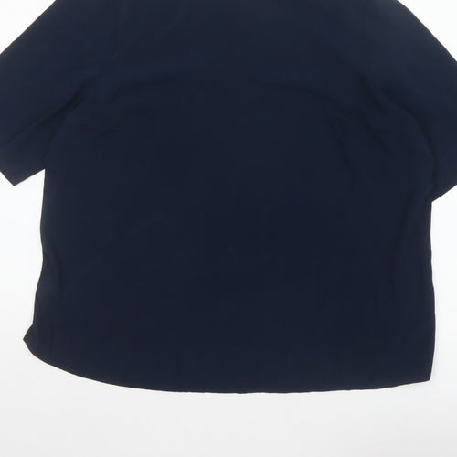 Dunnes Women Blue L Basic Woven Short Sleeve Boat Neck Blouse