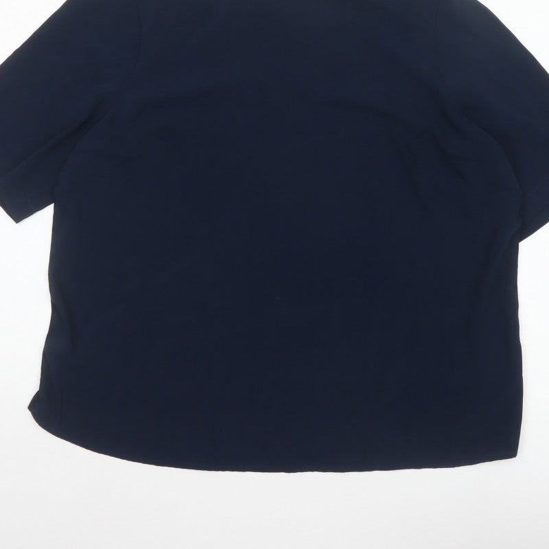 Dunnes Women Blue L Basic Woven Short Sleeve Boat Neck Blouse