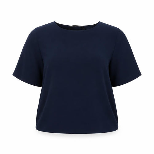 Dunnes Women Blue L Basic Woven Short Sleeve Boat Neck Blouse