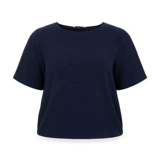 Dunnes Women Blue L Basic Woven Short Sleeve Boat Neck Blouse