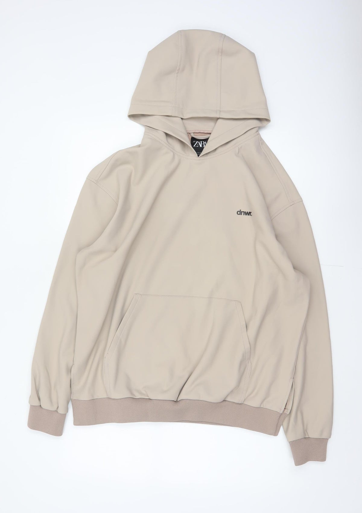 Back view of Zara Men Beige M dnwr. Logo Pullover Hooded Sweatshirt