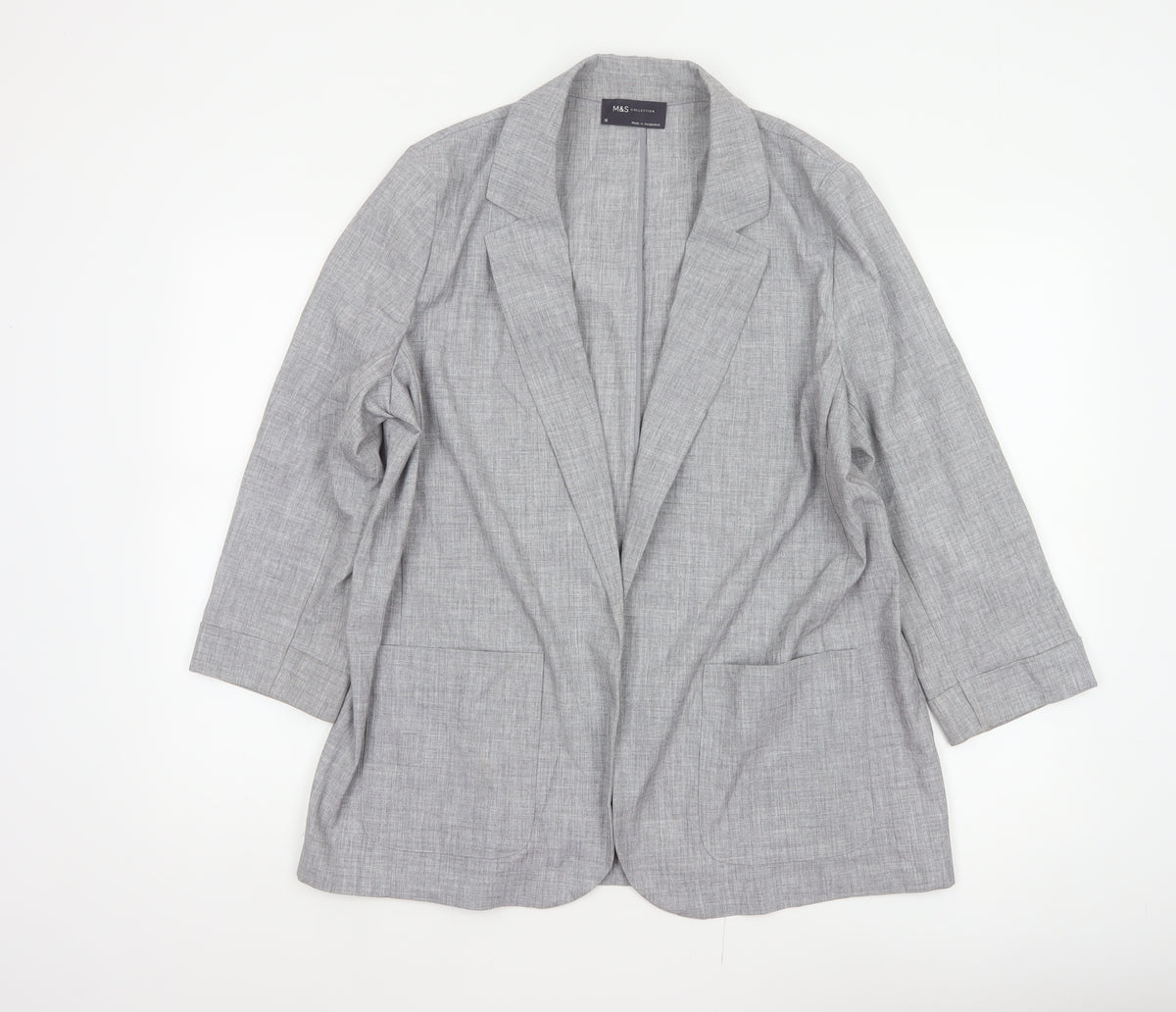Marks & Spencer Women Grey Size 16 Long Lightweight Stretch Blazer