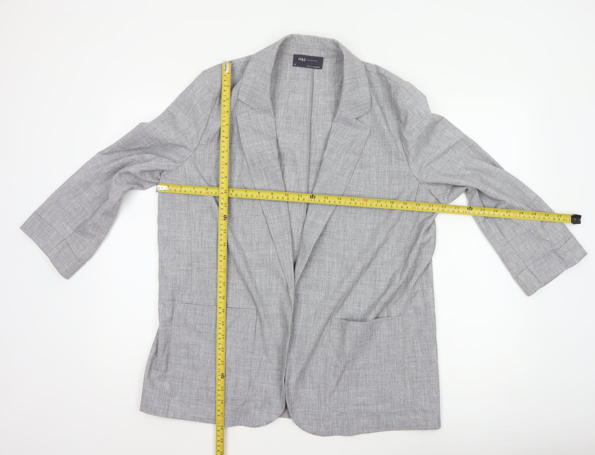 Marks & Spencer Women Grey Size 16 Long Lightweight Stretch Blazer