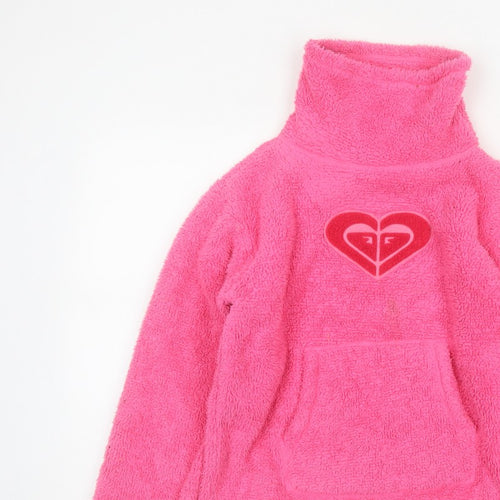 Roxy Girl Pink Fleece Pullover Sweatshirt Size 14 High Neck Logo