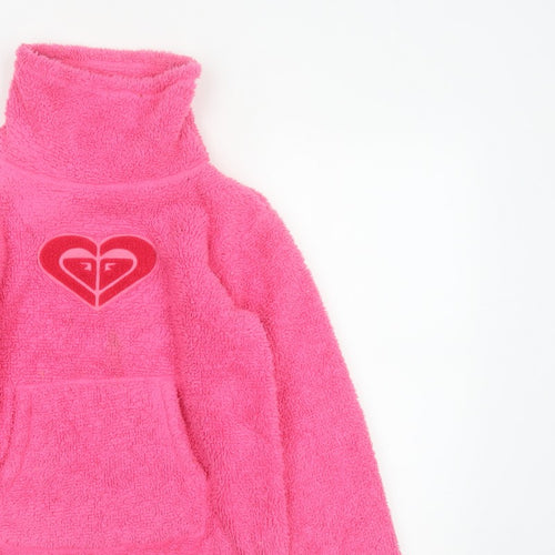 Roxy Girl Pink Fleece Pullover Sweatshirt Size 14 High Neck Logo