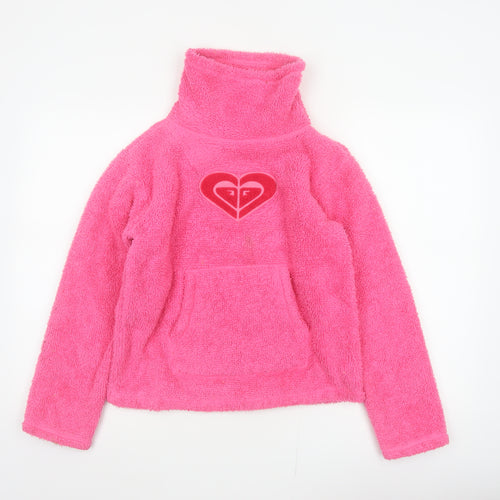 Roxy Girl Pink Fleece Pullover Sweatshirt Size 14 High Neck Logo