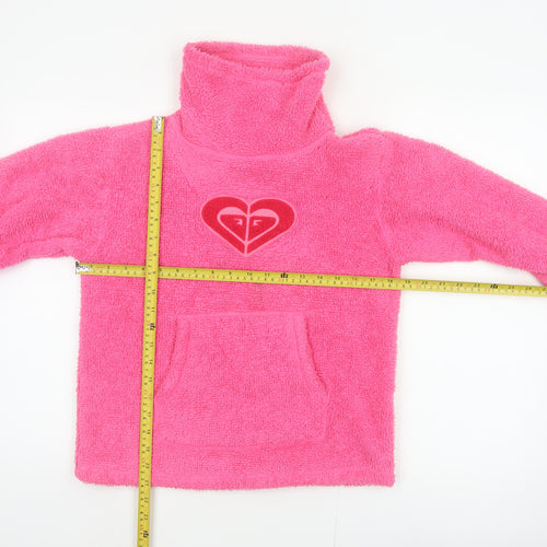 Roxy Girl Pink Fleece Pullover Sweatshirt Size 14 High Neck Logo