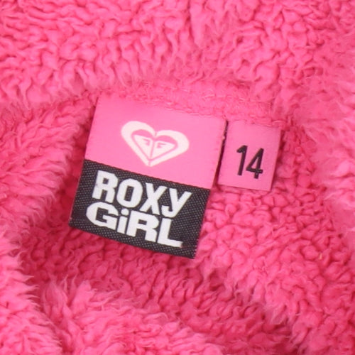 Roxy Girl Pink Fleece Pullover Sweatshirt Size 14 High Neck Logo