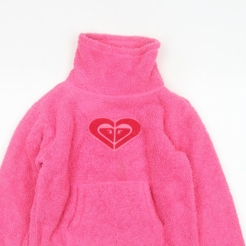 Roxy Girl Pink Fleece Pullover Sweatshirt Size 14 High Neck Logo