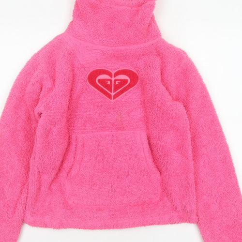 Roxy Girl Pink Fleece Pullover Sweatshirt Size 14 High Neck Logo