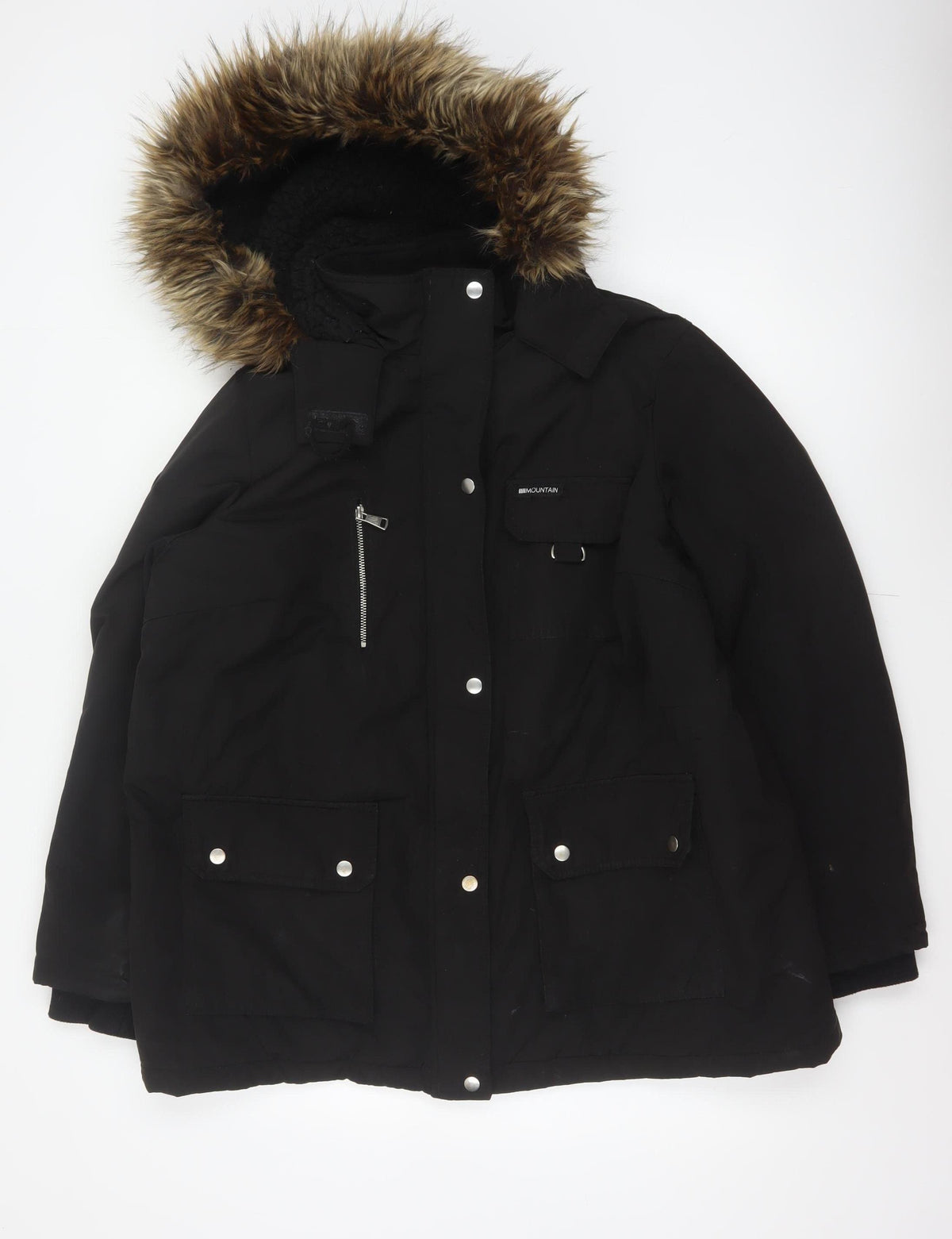 New Look Women Black UK 18 Faux Fur Hood Padded Parka Coat