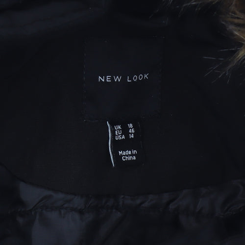 New Look Women Black UK 18 Faux Fur Hood Padded Parka Coat