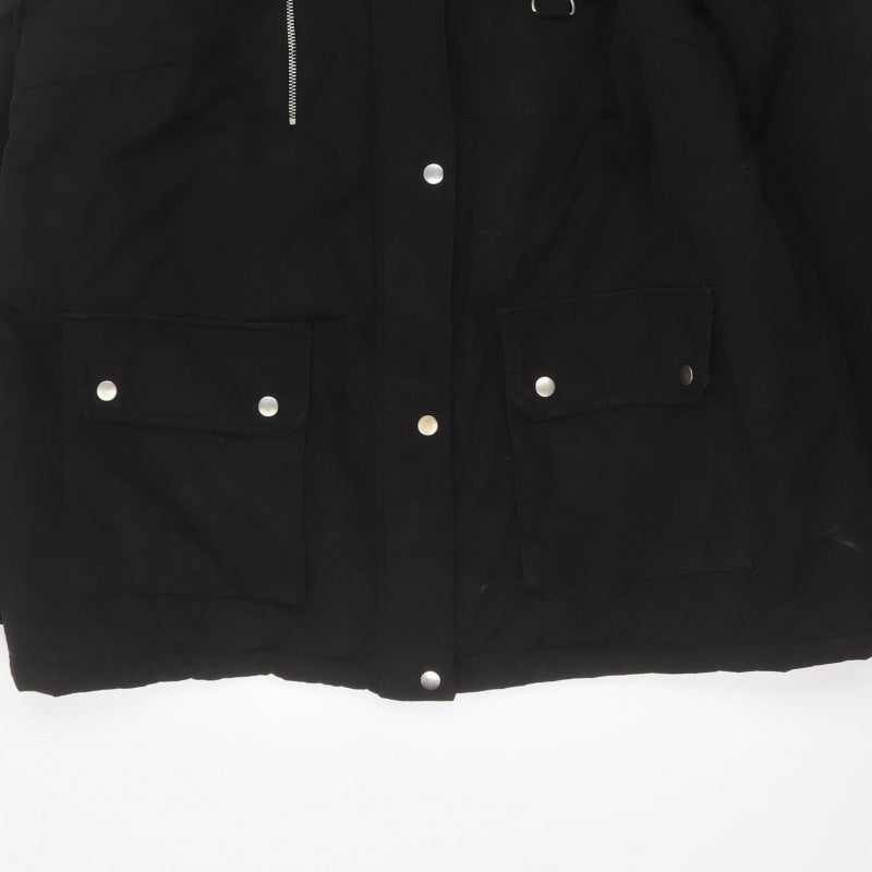 New Look Women Black UK 18 Faux Fur Hood Padded Parka Coat