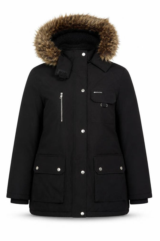 New Look Women Black UK 18 Faux Fur Hood Padded Parka Coat