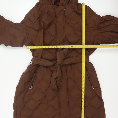 Marks and Spencer Women Brown UK 18 Long Hooded Belted Down Puffer Coat