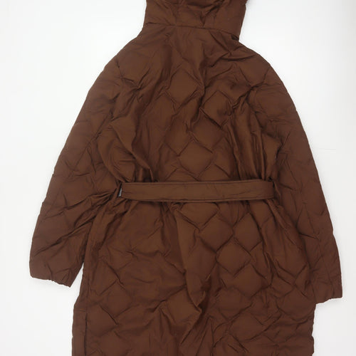 Marks and Spencer Women Brown UK 18 Long Hooded Belted Down Puffer Coat
