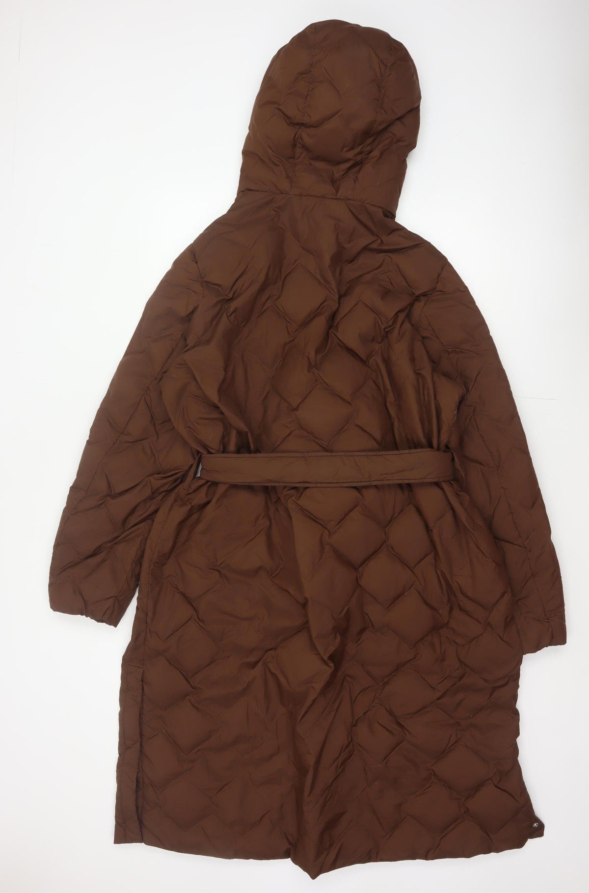 Marks and Spencer Women Brown UK 18 Long Hooded Belted Down Puffer Coat