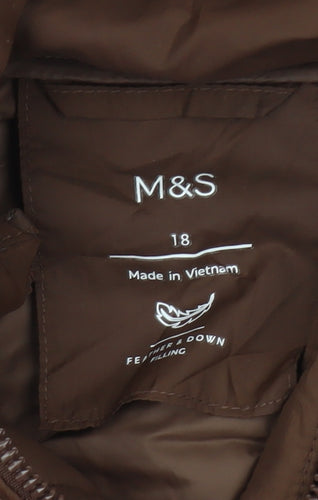 Marks and Spencer Women Brown UK 18 Long Hooded Belted Down Puffer Coat