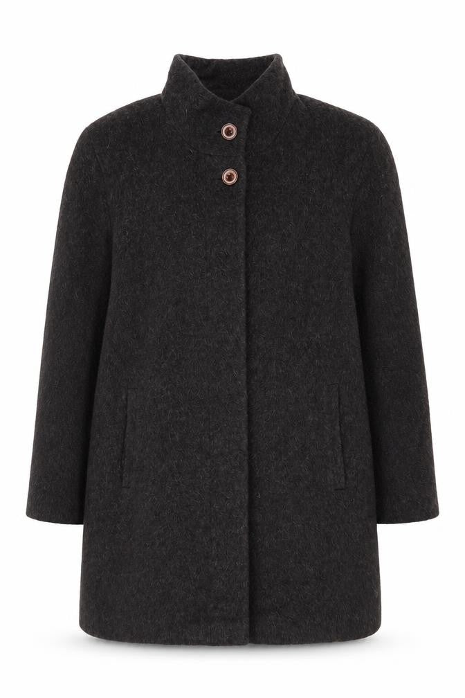 Berkertex Women Grey UK 16 Wool Mohair Long Overcoat Buttoned
