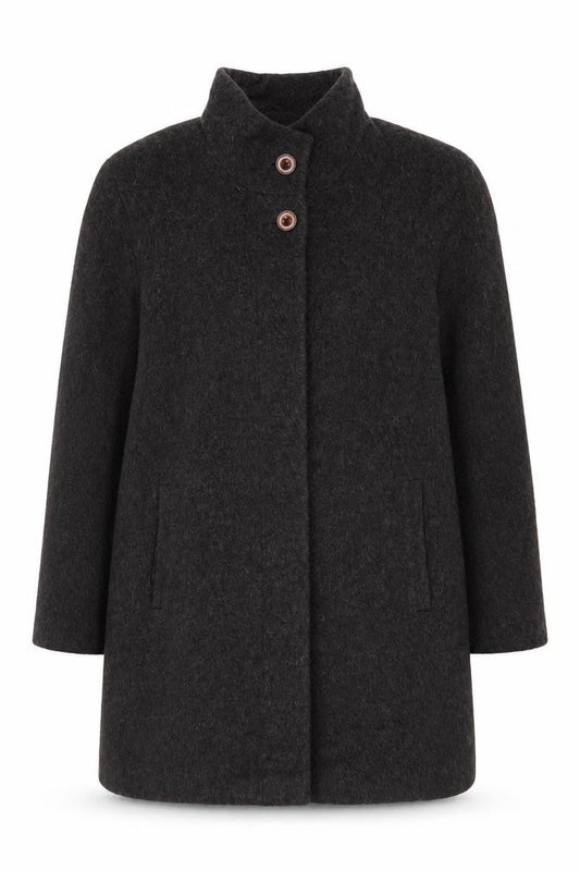 Berkertex Women Grey UK 16 Wool Mohair Long Overcoat Buttoned