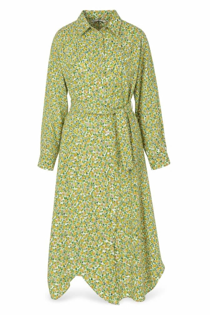 Front view of Zara Women Multicoloured Floral Long Shirt Dress 2XL Ruffle Collar