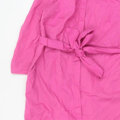 Boden Women Pink UK 12R Long Linen Cotton Belted Shirt Dress