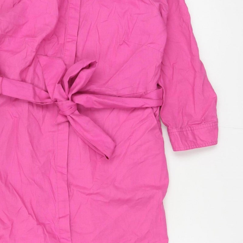 Boden Women Pink UK 12R Long Linen Cotton Belted Shirt Dress