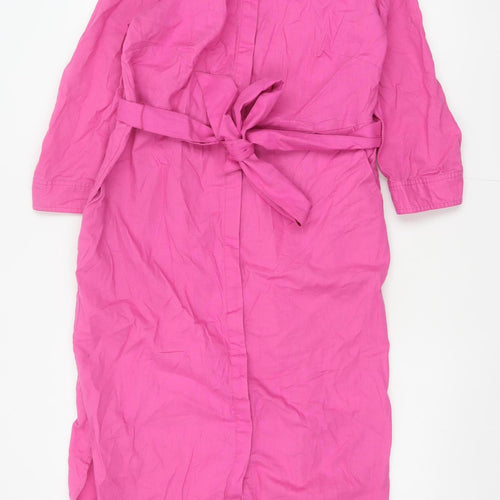 Boden Women Pink UK 12R Long Linen Cotton Belted Shirt Dress
