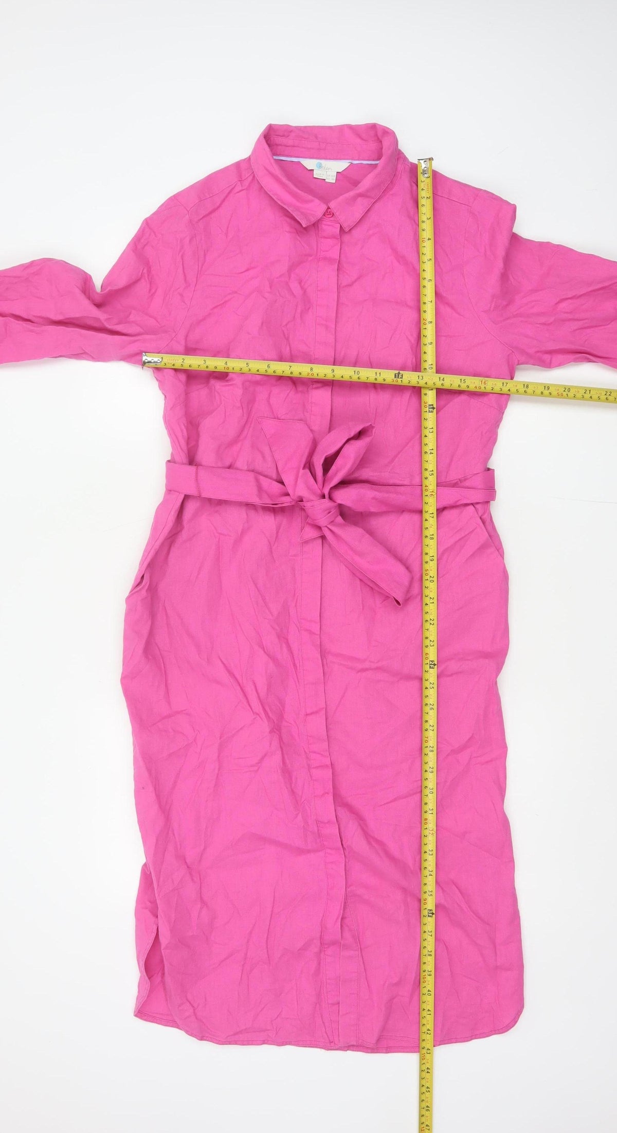 Boden Women Pink UK 12R Long Linen Cotton Belted Shirt Dress
