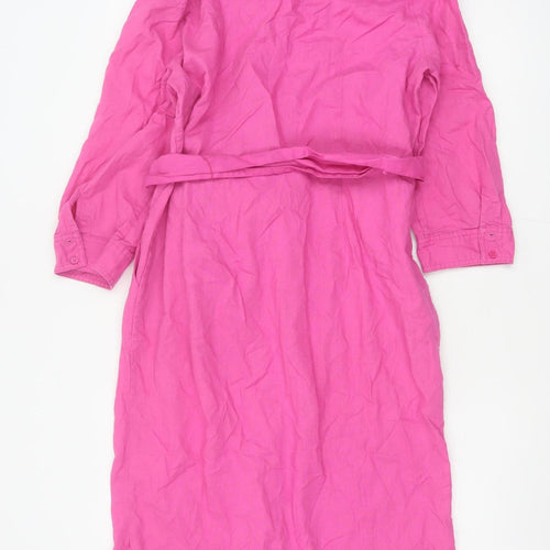 Boden Women Pink UK 12R Long Linen Cotton Belted Shirt Dress