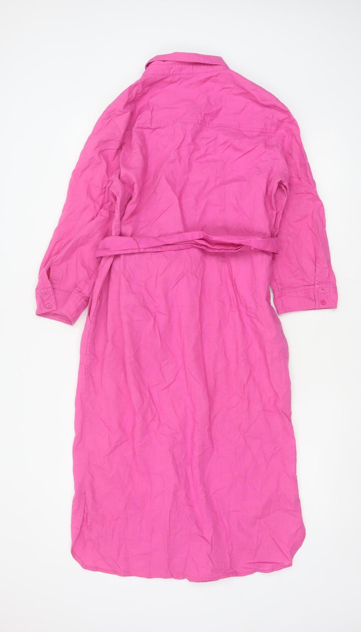 Boden Women Pink UK 12R Long Linen Cotton Belted Shirt Dress