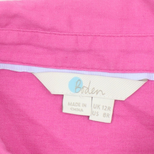 Boden Women Pink UK 12R Long Linen Cotton Belted Shirt Dress
