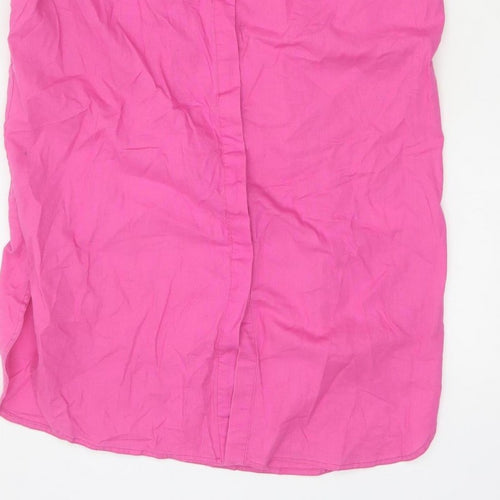 Boden Women Pink UK 12R Long Linen Cotton Belted Shirt Dress
