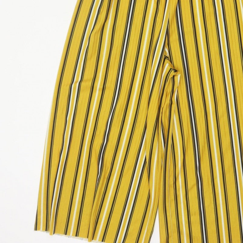 New Look Women Yellow Stripe Wide-Leg V-Neck Belted Jumpsuit UK 14
