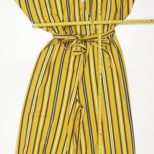 New Look Women Yellow Stripe Wide-Leg V-Neck Belted Jumpsuit UK 14