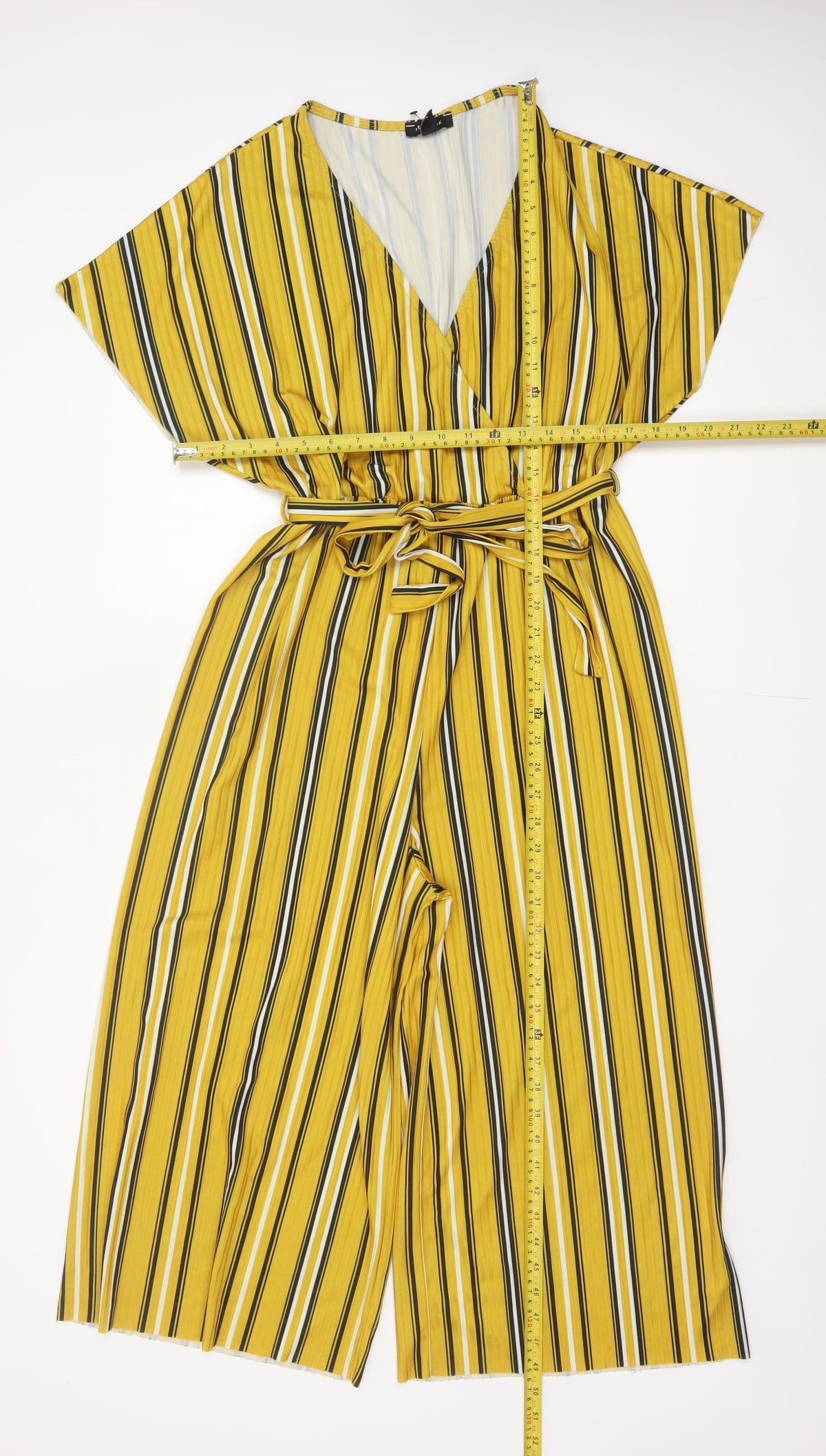 New Look Women Yellow Stripe Wide-Leg V-Neck Belted Jumpsuit UK 14