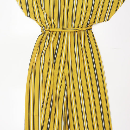 New Look Women Yellow Stripe Wide-Leg V-Neck Belted Jumpsuit UK 14