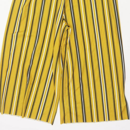 New Look Women Yellow Stripe Wide-Leg V-Neck Belted Jumpsuit UK 14