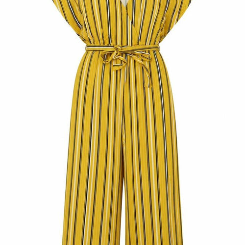 New Look Women Yellow Stripe Wide-Leg V-Neck Belted Jumpsuit UK 14