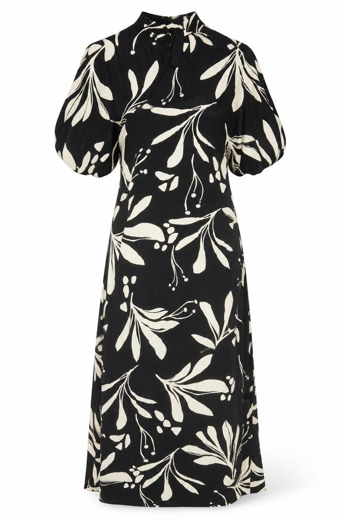 M&S Women Black Ivory Floral Petite UK 8 Long A-Line Dress