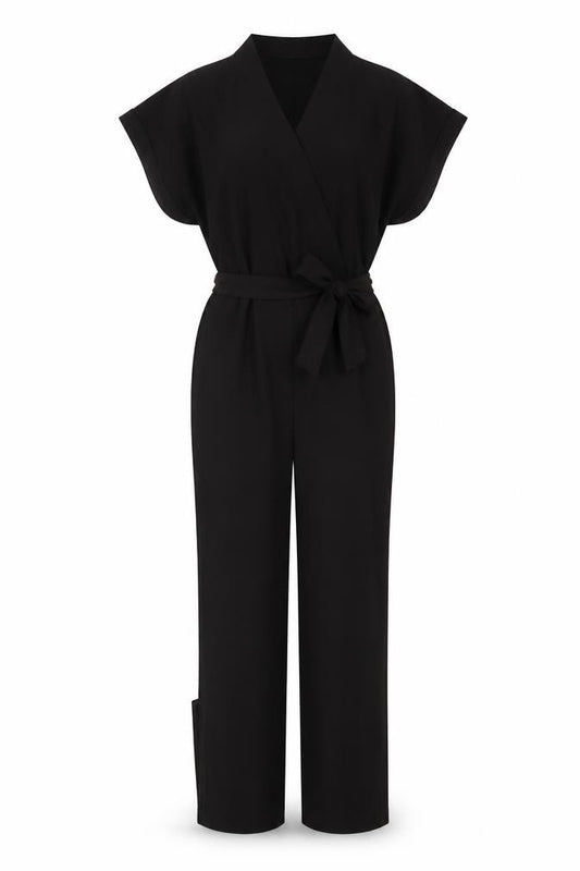 ASOS Tall Women Black UK 12 Belted Wrap Wide-Leg Jumpsuit